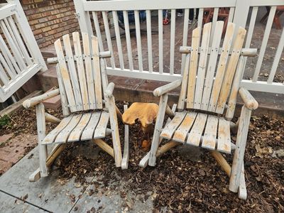 2 Fir wood Adirondack Chairs and a Cedar wood Table/Stool