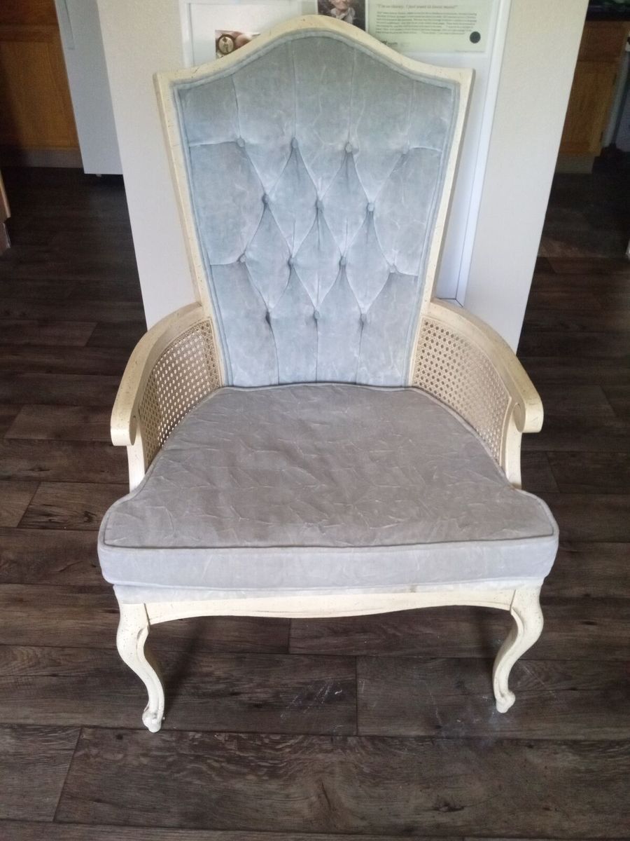 chair Vintage French blue tuffted cane wingback the queens chair by Kimball