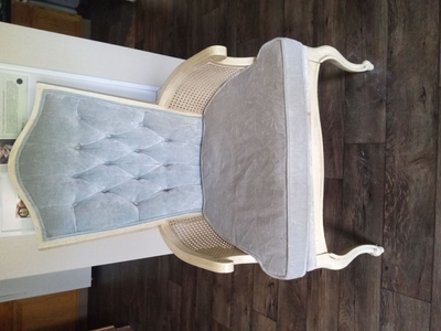 chair Vintage French blue tuffted cane wingback the queens chair by Kimball