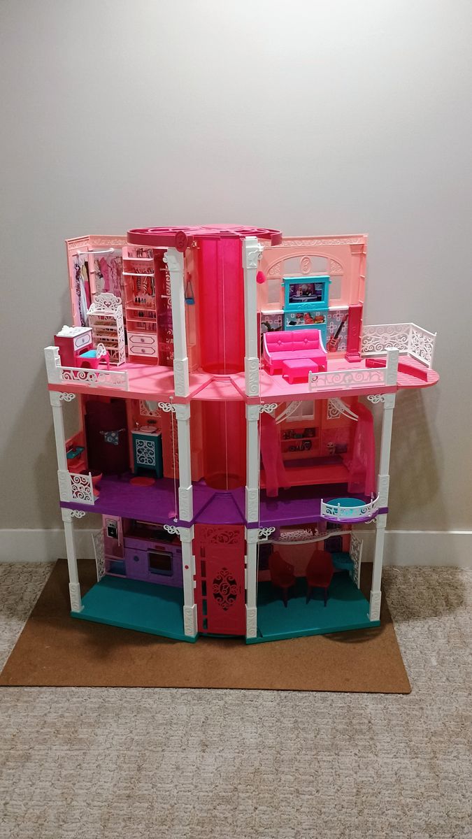 Barbie Dream House 3-Story Dollhouse with Elevator, Jeep, and Doll Tent