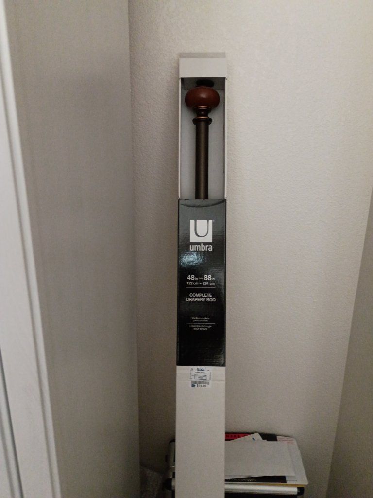 Umbra 48-88" Complete Drapery Rod, Brown Finial - New in Box
