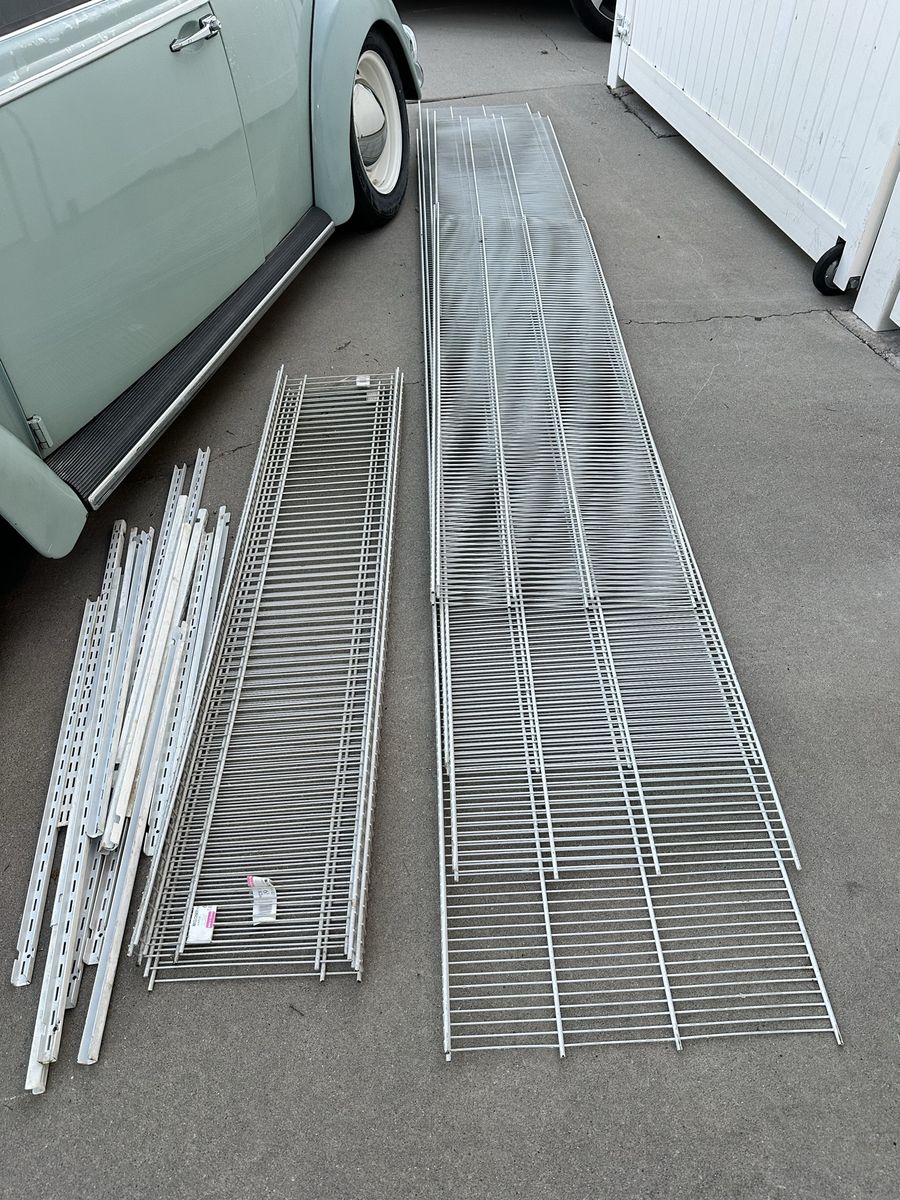 Closet Maid White Wire Shelving with Wall Mounts - Adjustable Shelves for Garage/Storage $10 per shelf or buy the whole lot $75