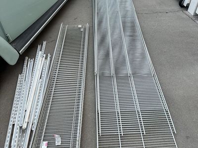 Closet Maid White Wire Shelving with Wall Mounts - Adjustable Shelves for Garage/Storage $10 per shelf or buy the whole lot $75