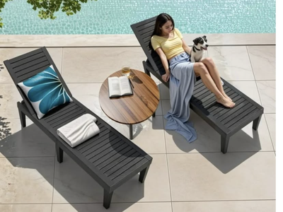 Brand New set of 2 Black Chaise Lounge Chair Set, adjustable, waterproof