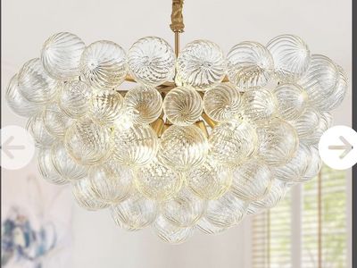 New. 31” Modern Brass Glass Bubble Globe Chandelier Light Fixture Retails $550!!!!