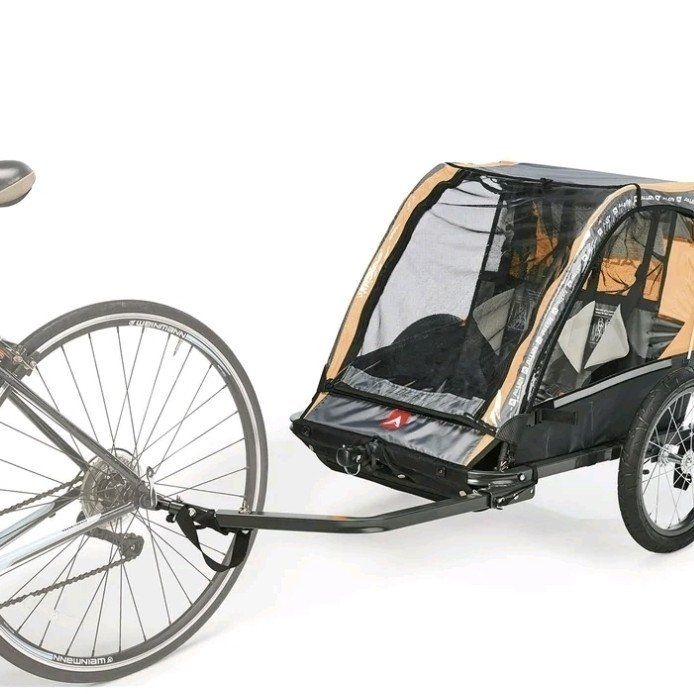 Ready-to-Ride! Orange Allen Sports Deluxe 2-Child Bicycle Trailer Stroller Bike Complete Kit Foldable