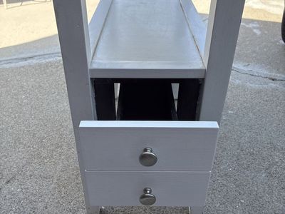 Gray Wood Narrow Side End Table with 2 Drawers and Shelf Storage