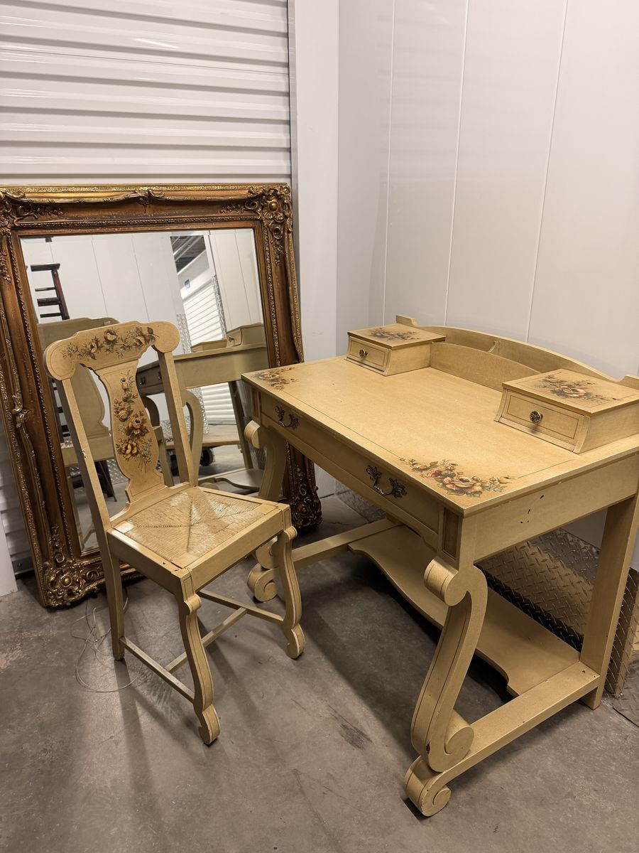 Hand-Painted Antique Desk And Chair