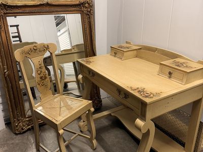 Hand-Painted Antique Desk And Chair