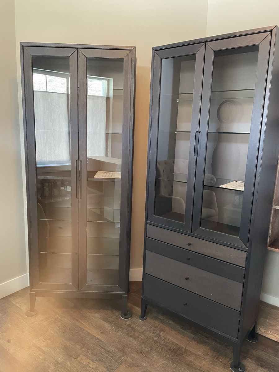 Modern Dark Wood Glass Door Display Cabinets with Storage
