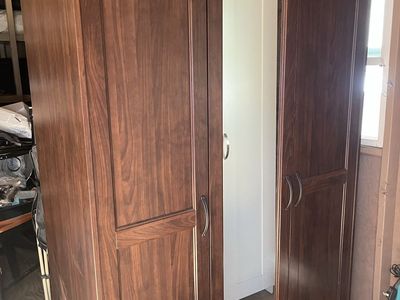 Dark Wood Grain Wardrobe Armoire with Center Mirror