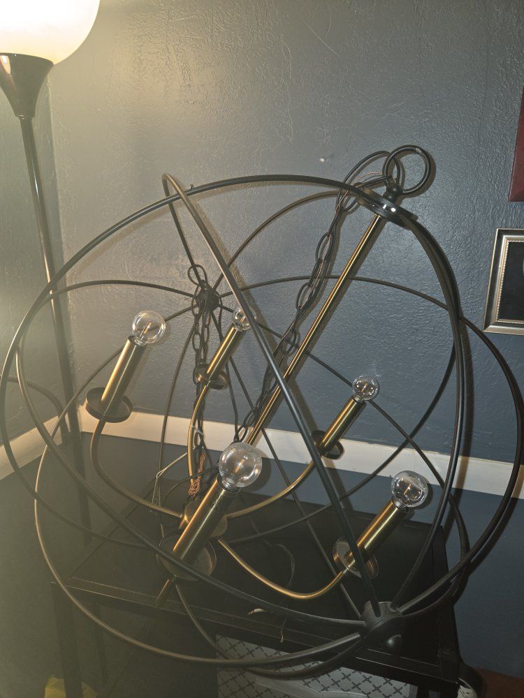 Industrial Globe Chandelier Black and Brass Light Fixture