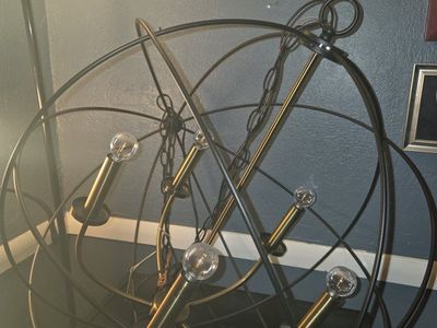 Industrial Globe Chandelier Black and Brass Light Fixture