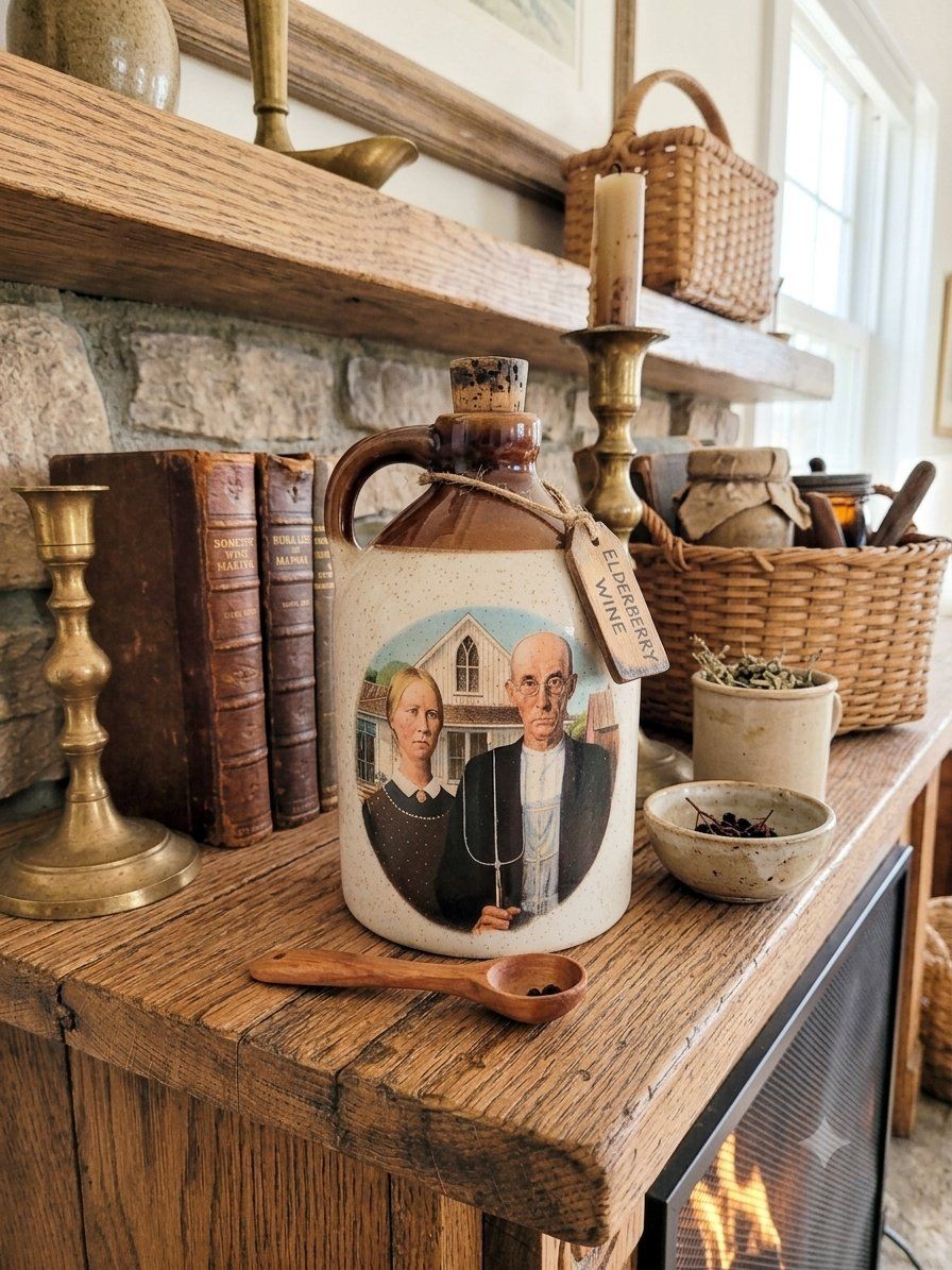 5" 'American Gothic' Folk Art Jug w/ OG cork stopper