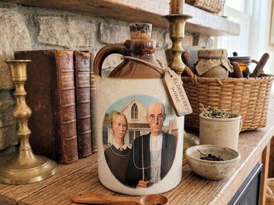 5" 'American Gothic' Folk Art Jug w/ OG cork stopper