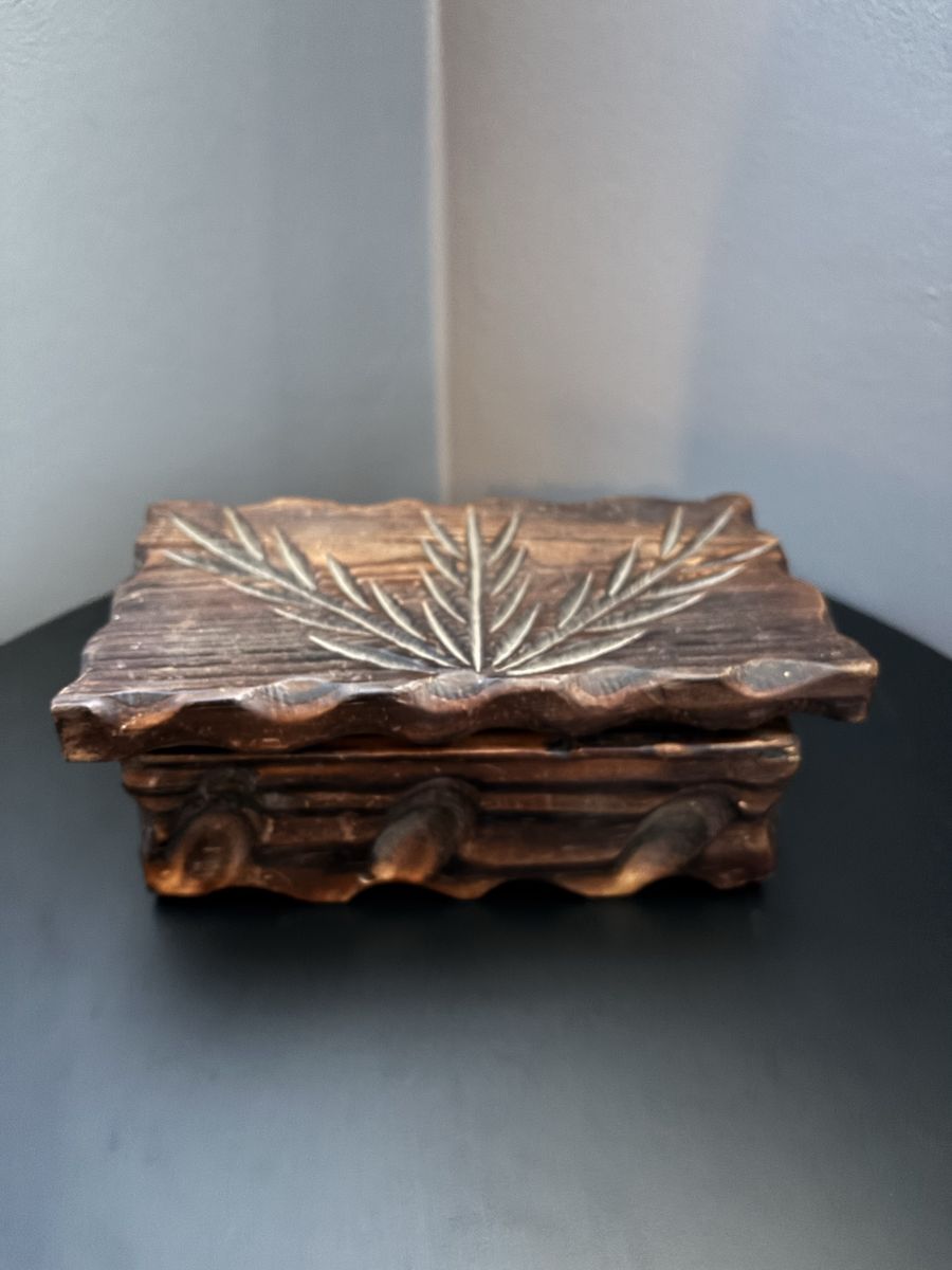 Vintage Hand Carved Wooden Trinket Box Set