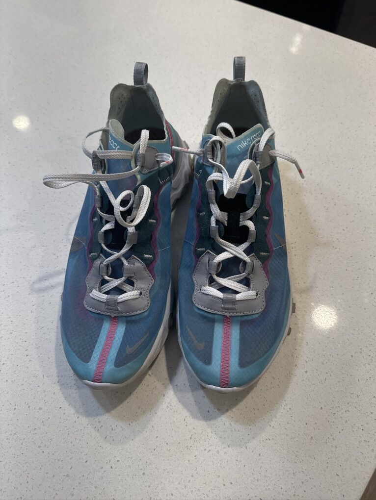 Blue and white Nike React trainers