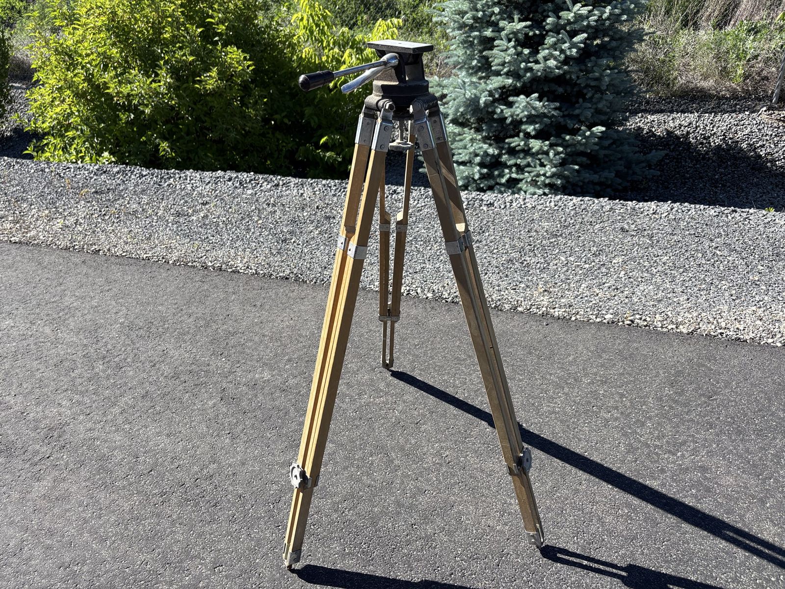 Antique adjustable wooden tripod. Camera cinema movie.  Possibly a Miller or Ries brand. Great lamp base