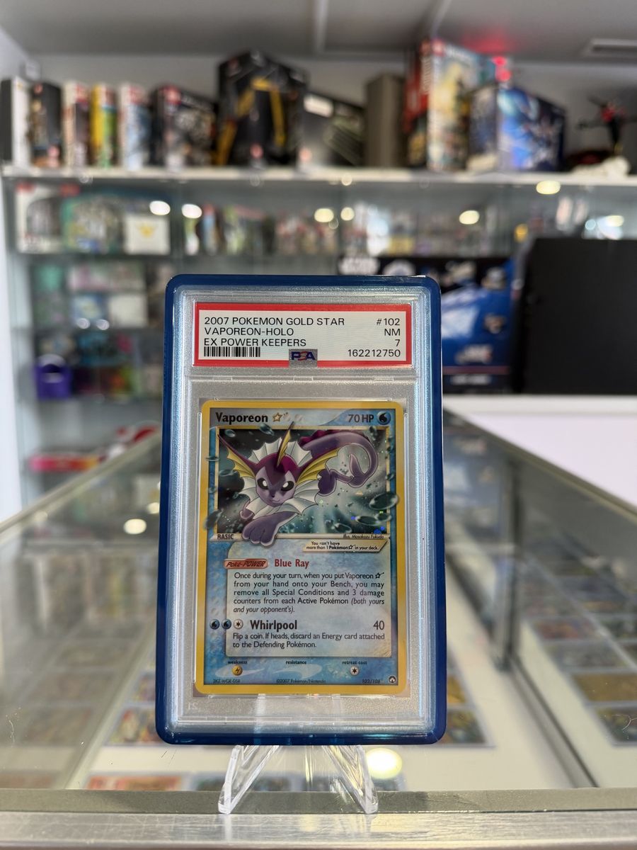 2007 Pokémon Gold Star Vaporeon Holo (EX Power Keepers) — PSA 7