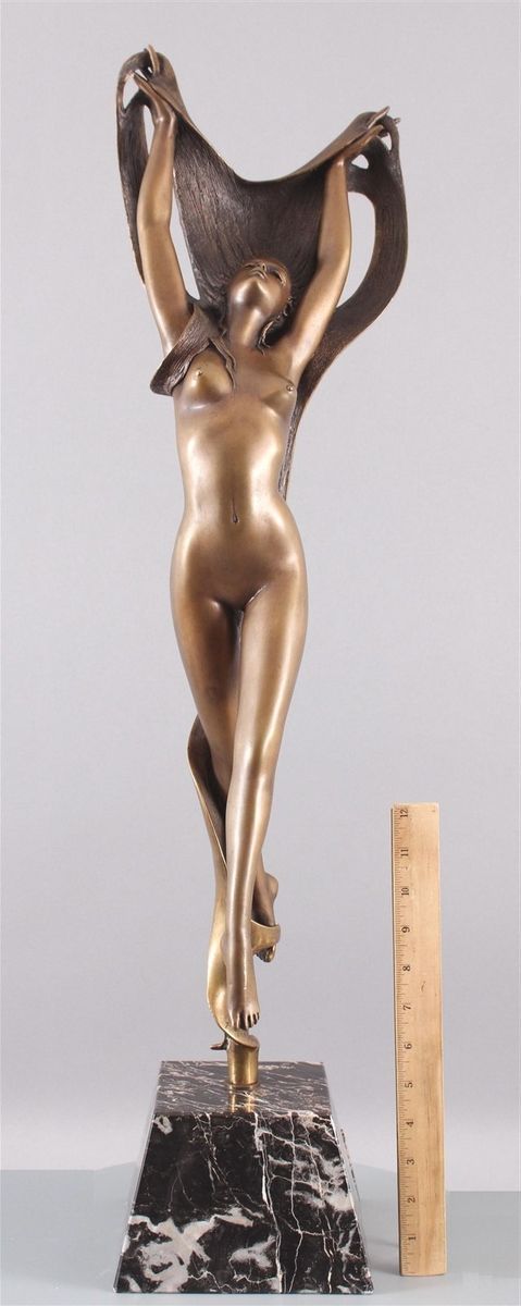Authentic Italian Modernist Bronze Sculpture of a Nude Dancer, Signed A. BASSO,