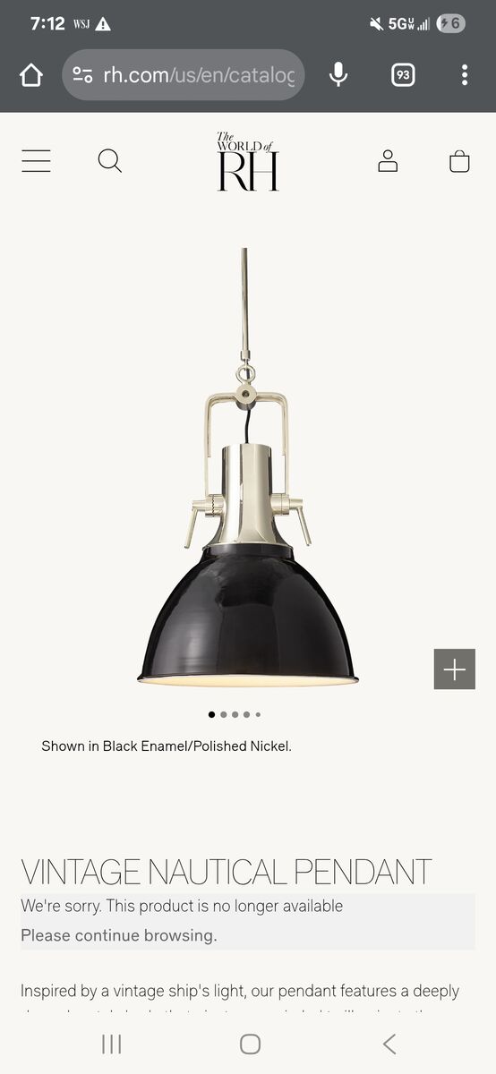 Restoration Hardware 21 inch Pendant Light