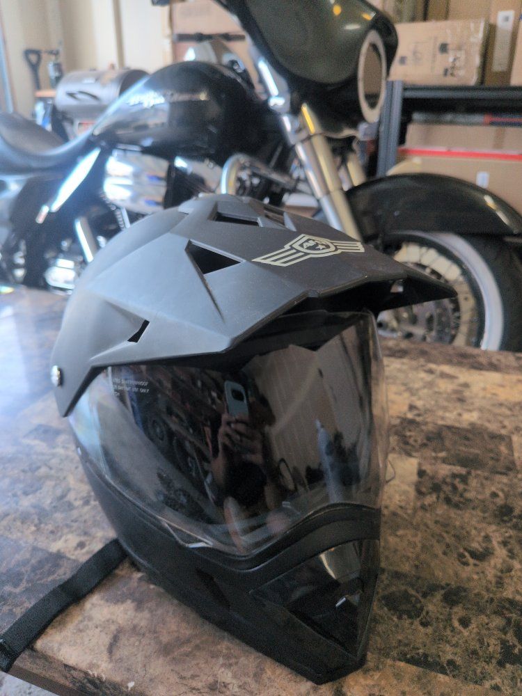 Black Motorcycle Helmet with Visor - Dual Sport Size Medium
