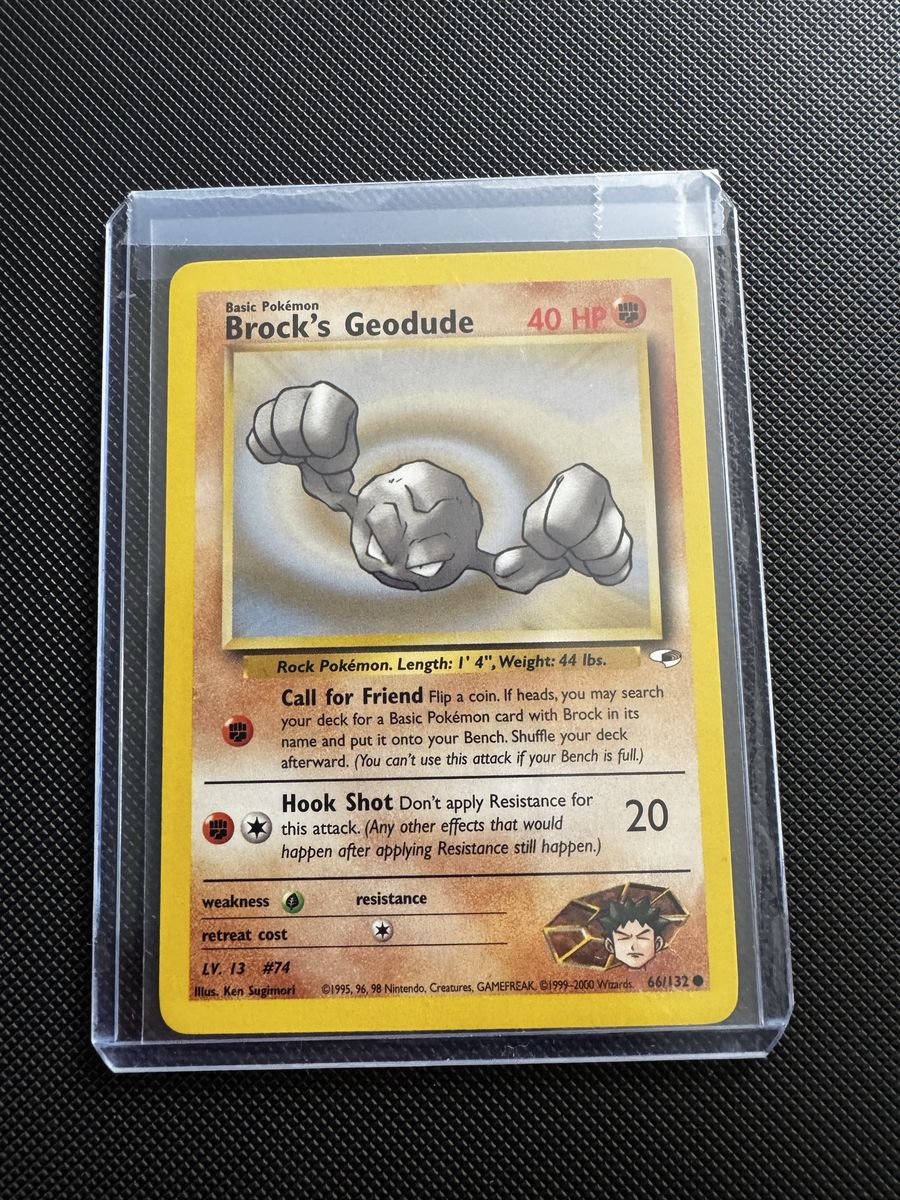 Vintage Pokémon TCG Brock's Geodude 66/132 Gym Challenge Common Card in Toploader