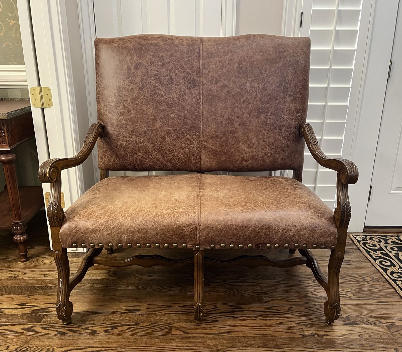 FRENCH 18th CENTURY STYLE SETTEE CHAIR ITALIAN LEATHER