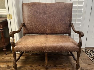 FRENCH 18th CENTURY STYLE SETTEE CHAIR ITALIAN LEATHER