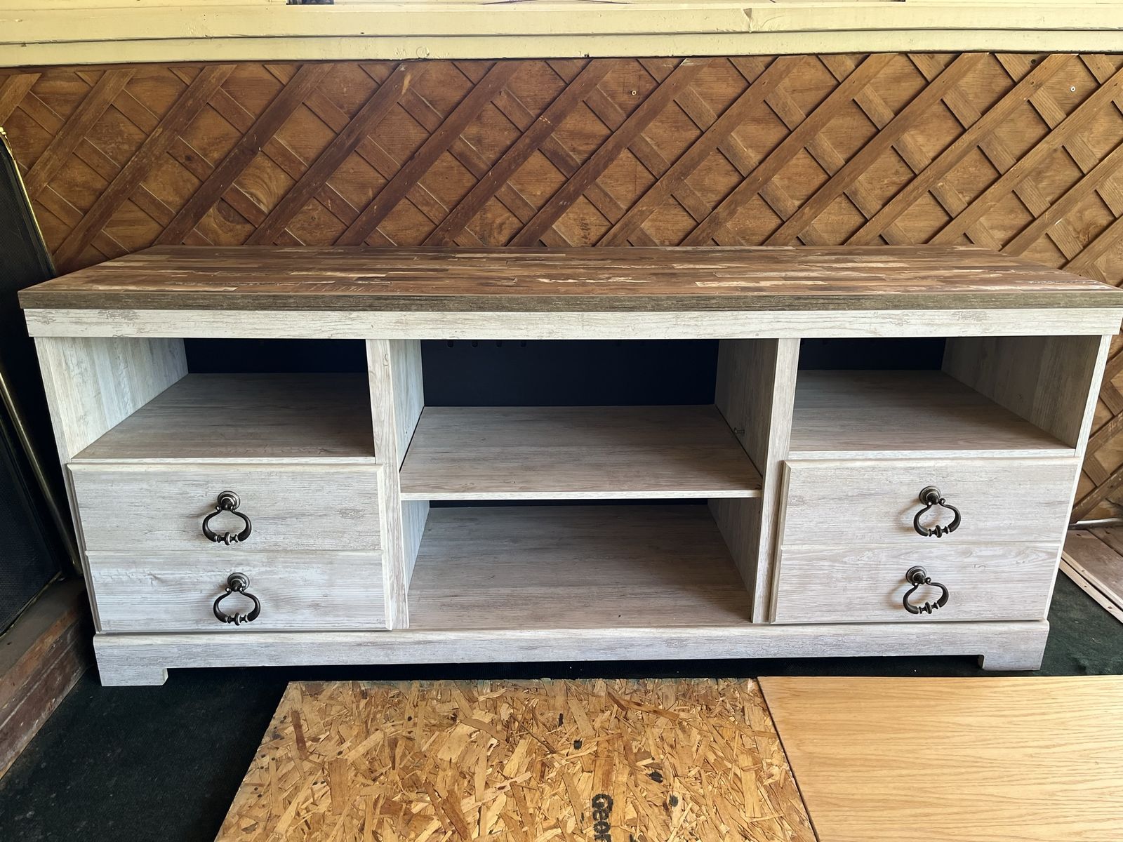 Rustic Farmhouse Style TV Stand Console with Storage Drawers & Shelves