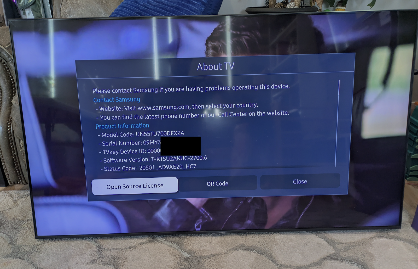 Samsung 55" 4K Crystal UHD Smart TV (UN55TU700D) - Works Great