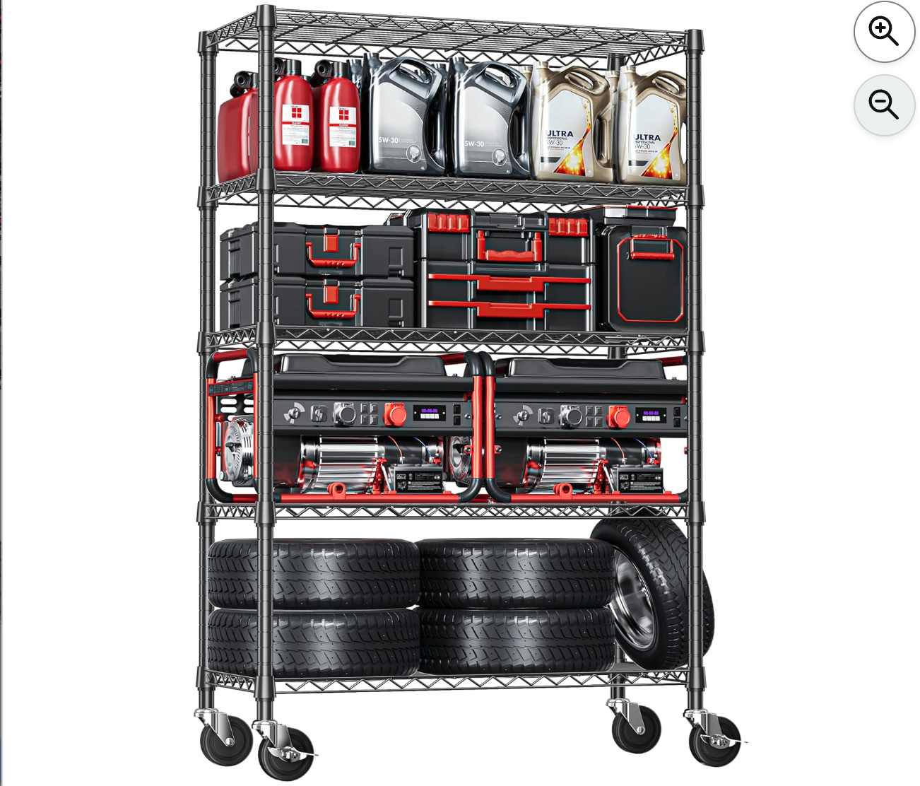 New in Box 5-Tier Adjustable Heavy Duty Steel Wire Shelving Unit with Wheels, Storage Rack Organizer