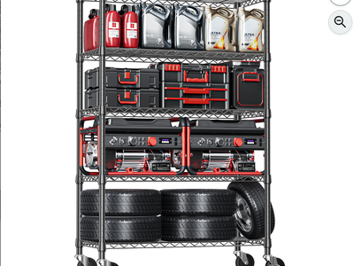 New in Box 5-Tier Adjustable Heavy Duty Steel Wire Shelving Unit with Wheels, Storage Rack Organizer