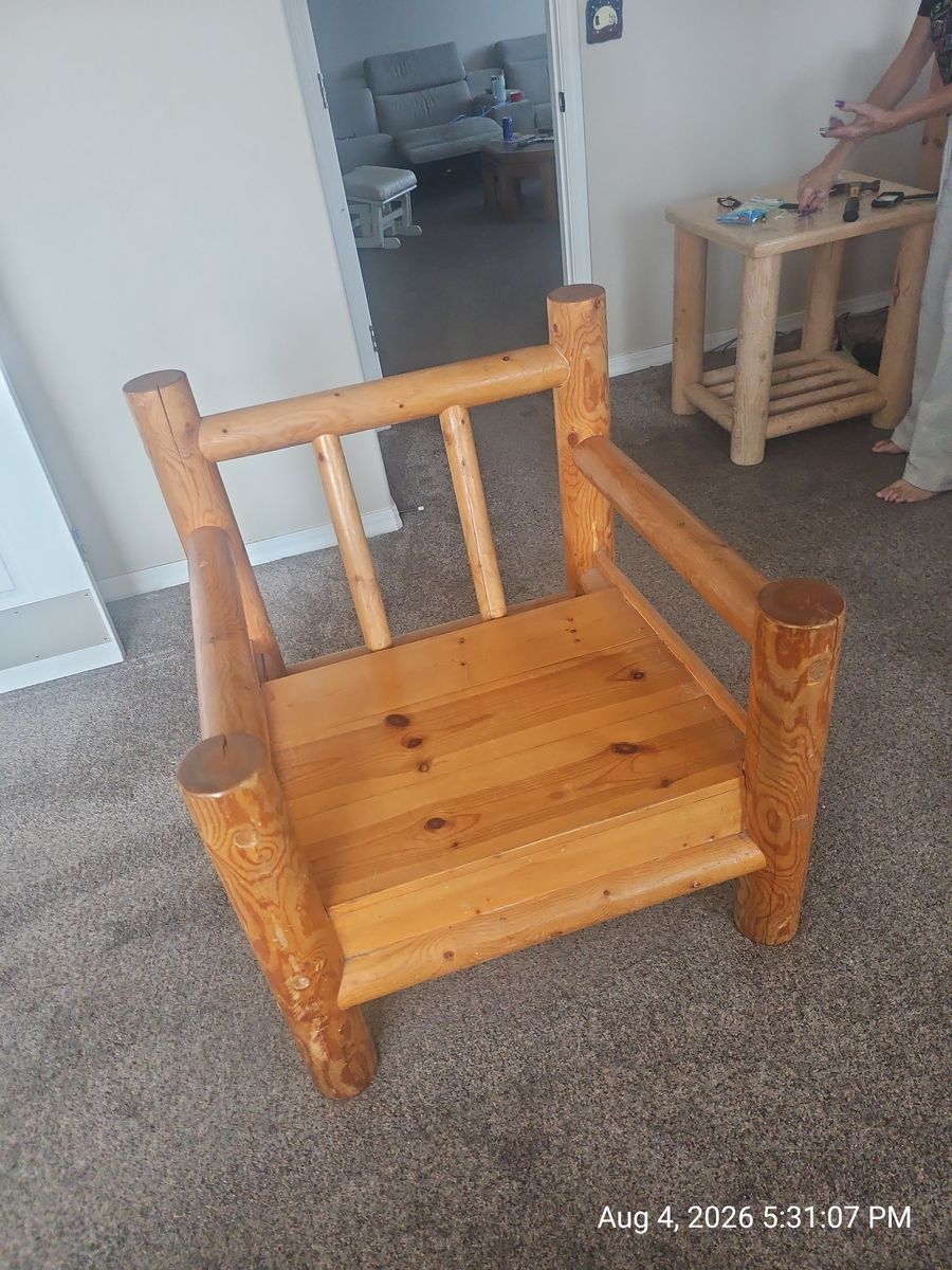 Rustic Wooden Log Armchair - Solid Pine Cabin Style Accent Chair