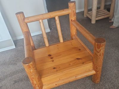 Rustic Wooden Log Armchair - Solid Pine Cabin Style Accent Chair