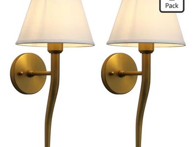 Yosoan Brass Gold Wall Sconce Set of 2 Fabric Shade Lights