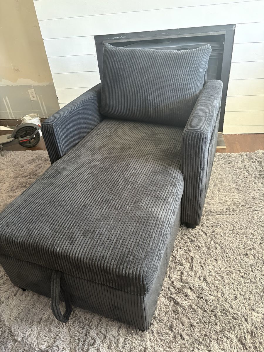 Brand new Charcoal Grey Corduroy Storage Chaise Lounge