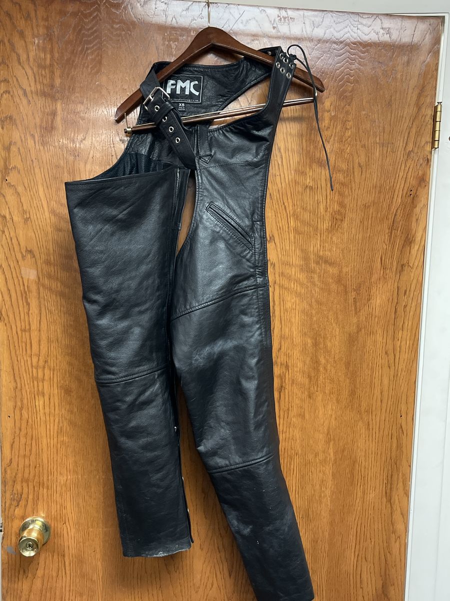 Chaps Black Leather XS FMC Motorcycle Chaps