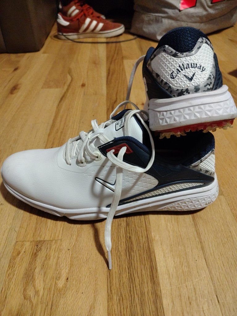 Callaway Golf Shoes White/Navy Men's Size 9.5 - Camo Trim Golf Cleats