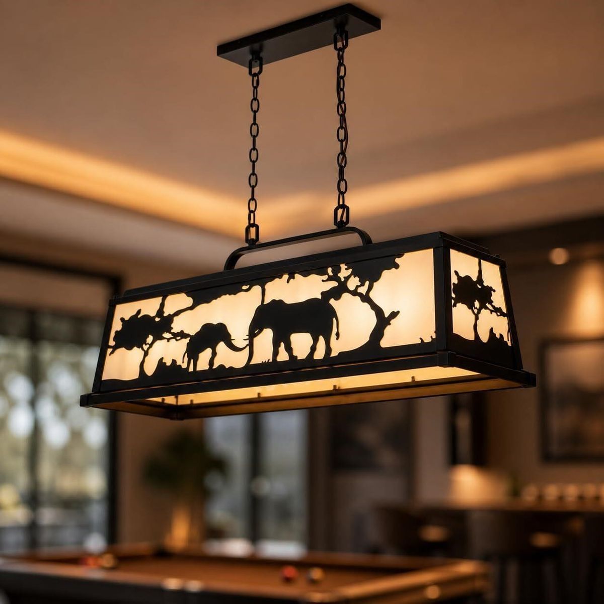 43" Elephant Safari Pool Table Light Fixture Black Pendant Lamp