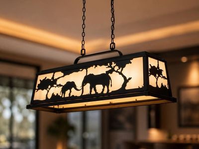 43" Elephant Safari Pool Table Light Fixture Black Pendant Lamp
