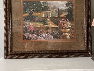Large Framed Garden Gazebo Landscape Wall Art Print - Ornate Wood Frame