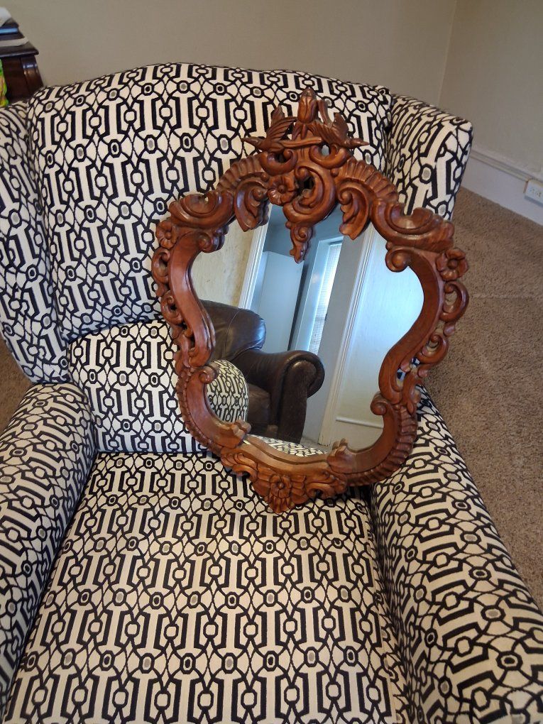 Ornate Carved Wood Frame Wall Mirror - Vintage/Antique Style Decorative Accent