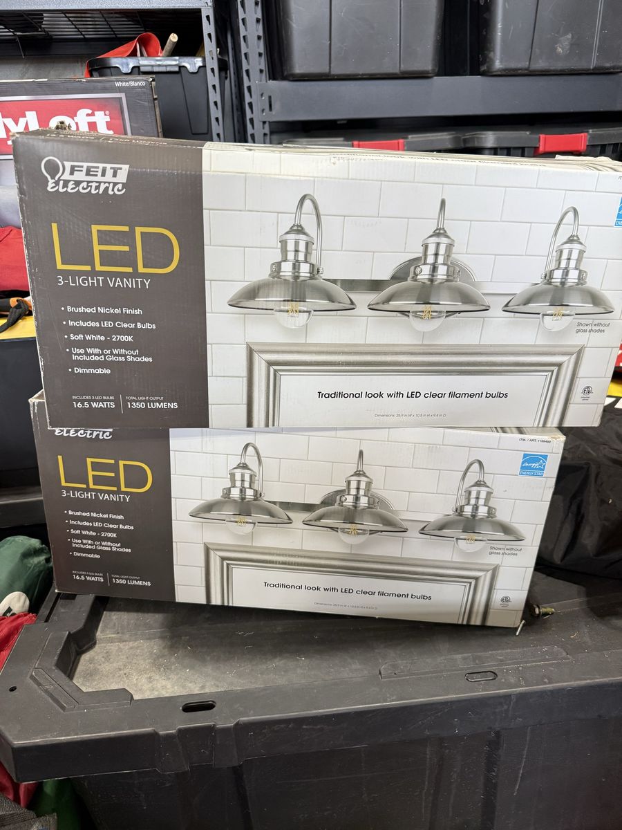 FEIT Electric LED 3-Light Vanity Light Fixture, Brushed Nickel, Dimmable, 1350 Lumens