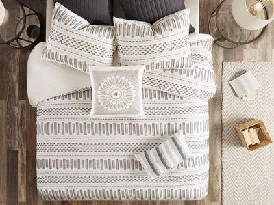 INK+IVY Rhea 100% Cotton Duvet Set Mid Century Modern Boho Design, All Season Comforter Cover Bedding Set, Matching Shams, Full/