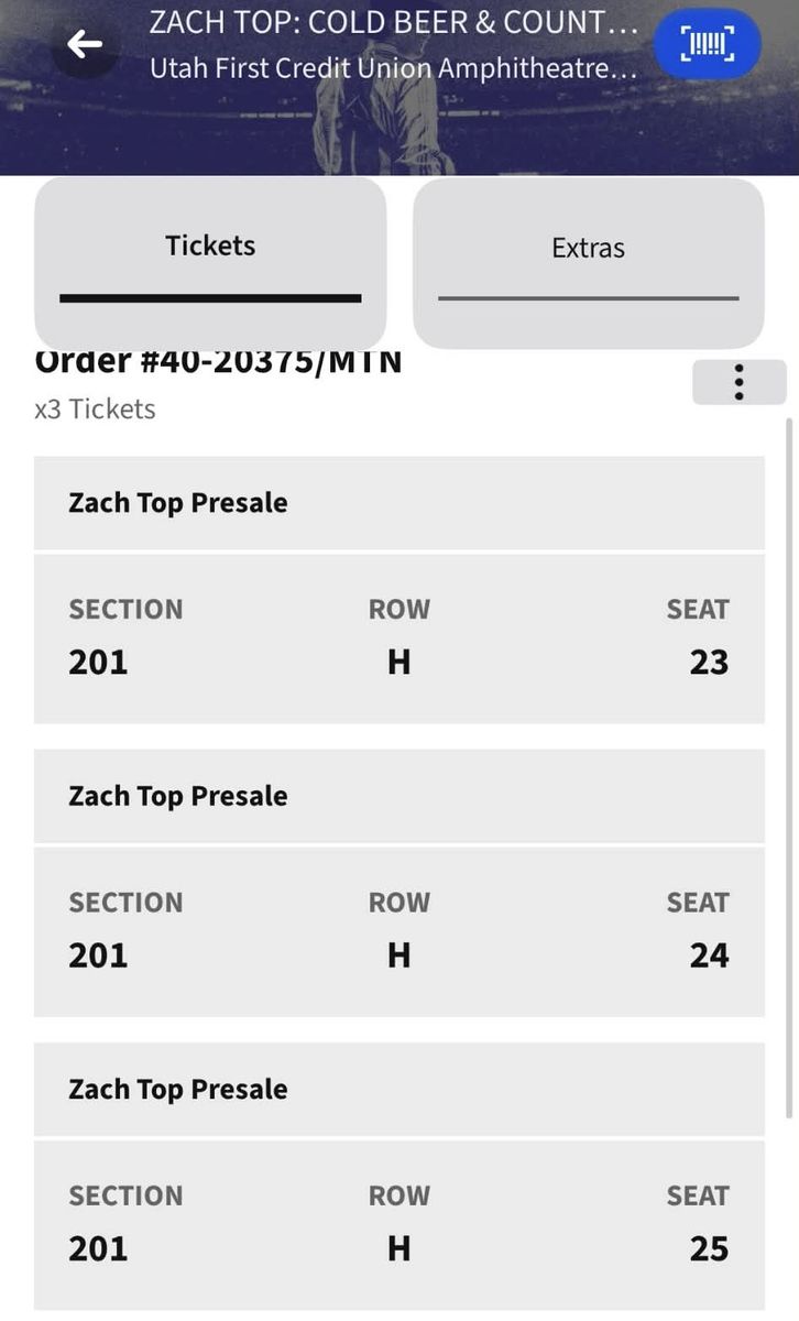 Zach Top: Cold Beer & Count... Concert Tickets (x3) - Utah First CU Amphitheatre, Sec 201, Row H