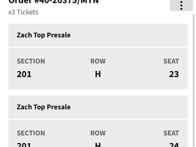 Zach Top: Cold Beer & Count... Concert Tickets (x3) - Utah First CU Amphitheatre, Sec 201, Row H