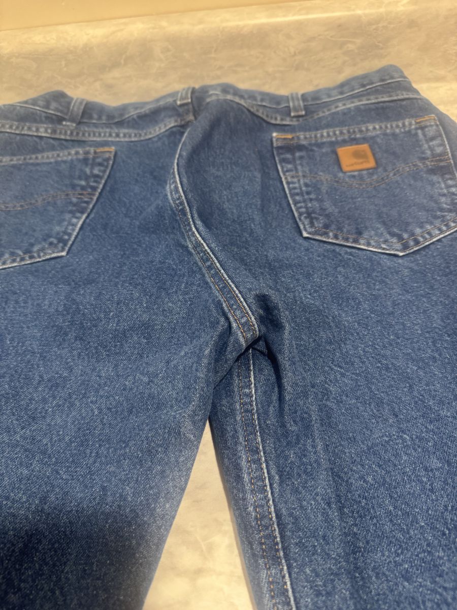 Carhartt Men's Blue Denim Work Jeans - Size 40x30 Straight Leg Durable