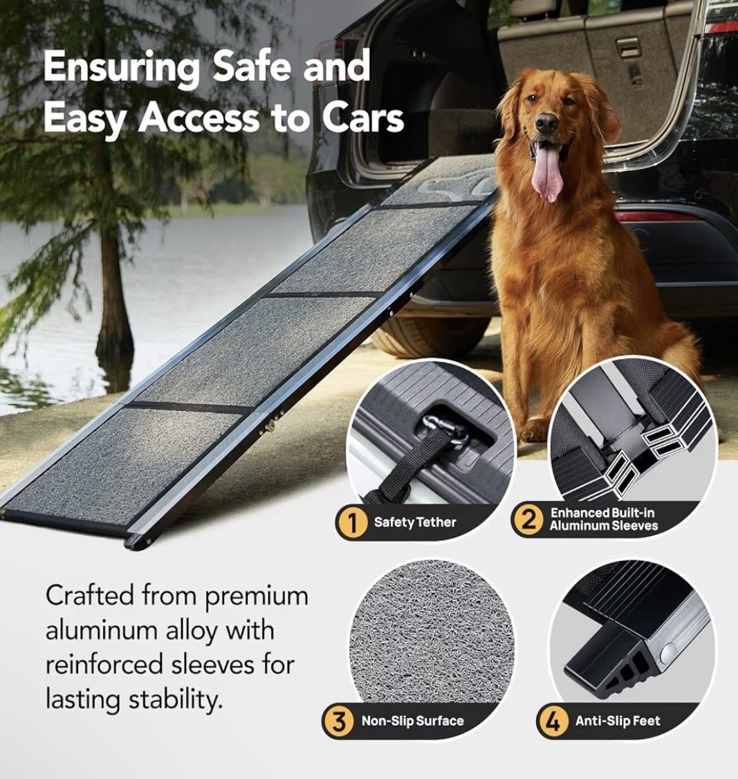 Dog Ramp for Car 71'' X-Long & 17.2" Wide Folding Dog Ramps for Large Dogs with Non-Slip Rug Surface Portable Dog Car Ramp for S
