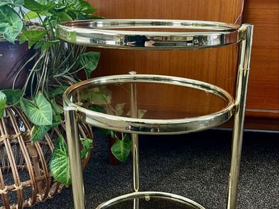 Vintage Brass & Glass Tiered Accent Table / Side Table